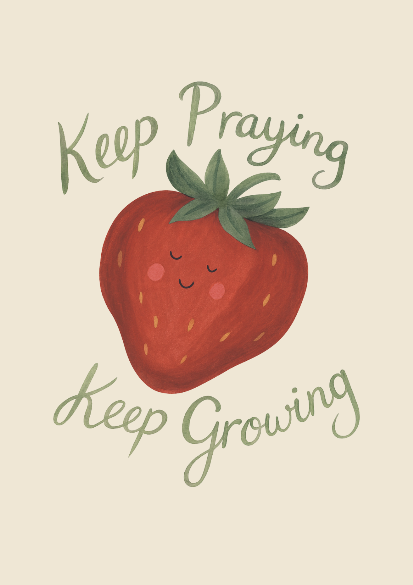 Keep Praying Keep Growing Strawberry Art Print – Christian Kids Wall Art