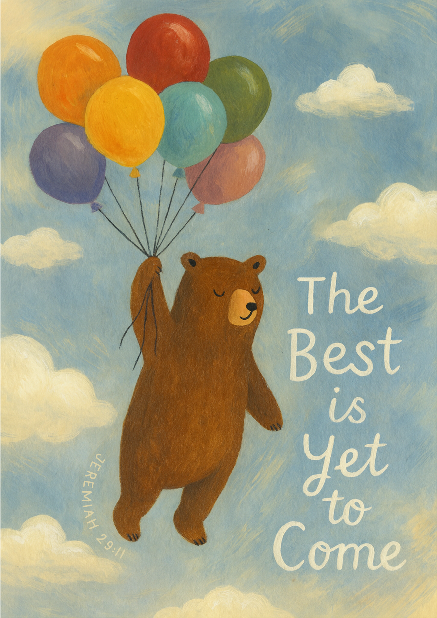 "The Best is Yet to Come" Balloon Bear Kids Christian Art Print - Jeremiah 29:11