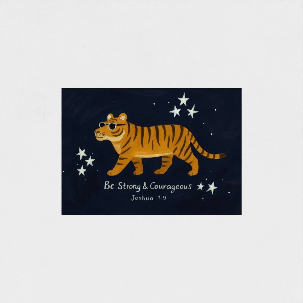 Be Strong & Courageous Tiger Art Print – Joshua 1:9 Scripture Wall Art