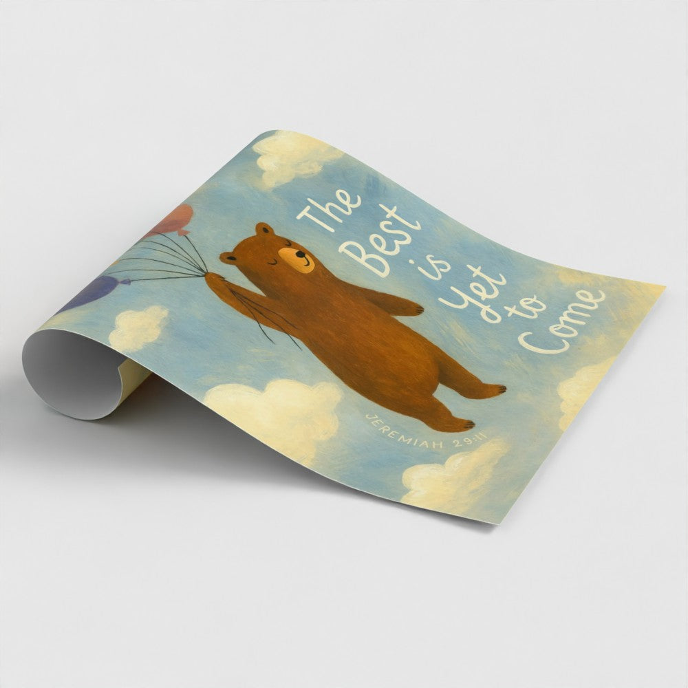 "The Best is Yet to Come" Balloon Bear Kids Christian Art Print - Jeremiah 29:11