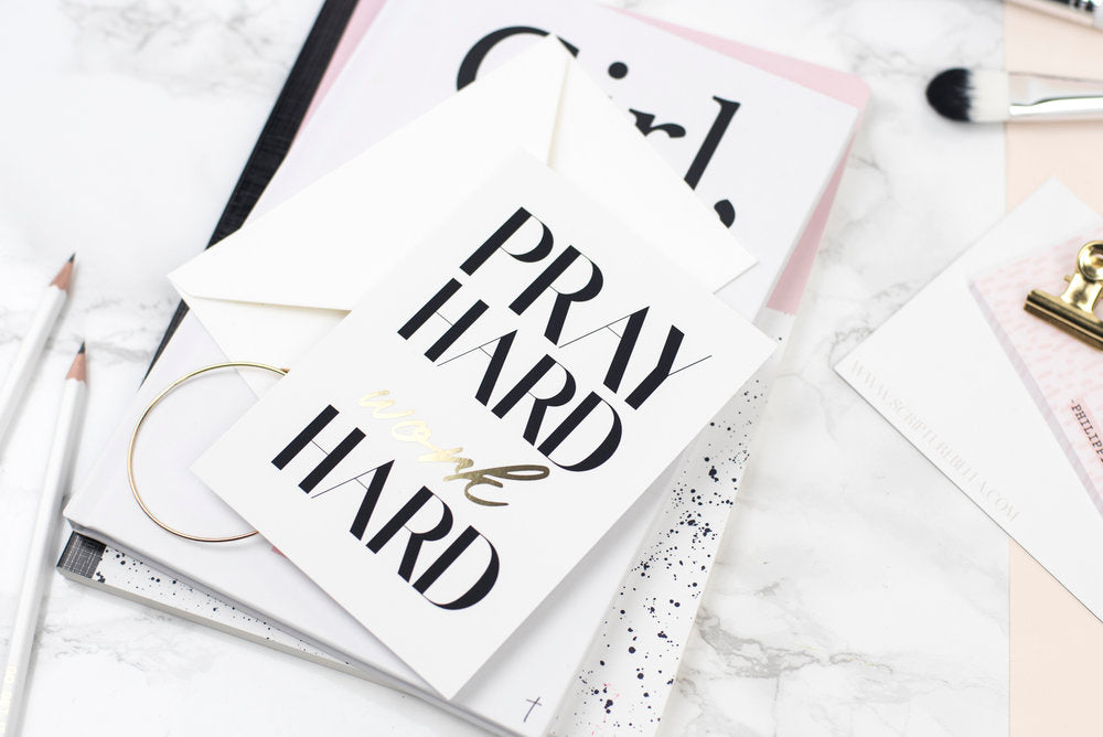 Pray hard work hard notecard