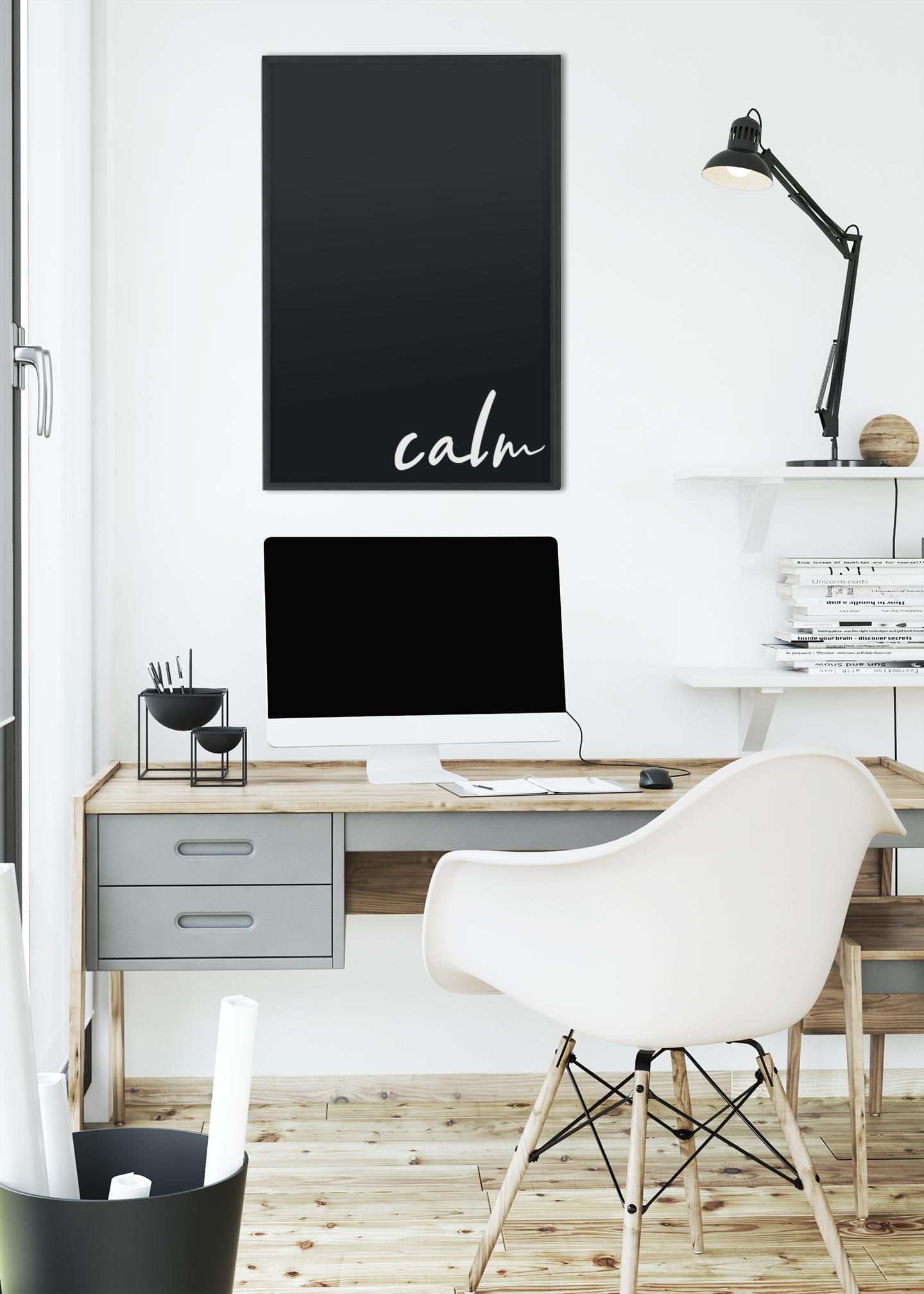 a black coloured poster with the words written, stay calm in the lord.